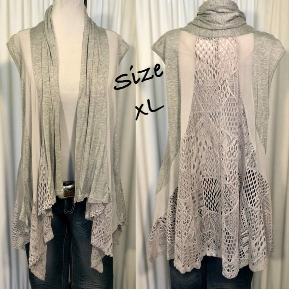 Bundle of two La Vanya Lace Cardigans in gray Sz 1XL & olive Sz 3XL - Picture 2 of 13